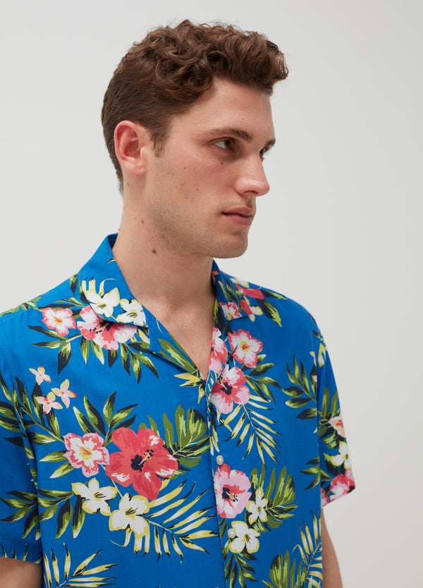 OVS Mens Tropical Print Open Collar Short Sleeved Shirt