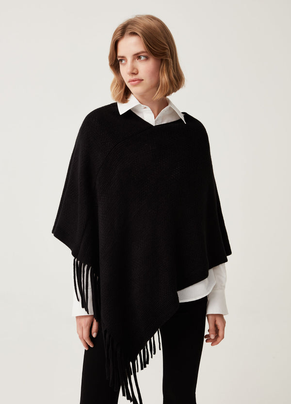 OVS Poncho With Weave And Fringing