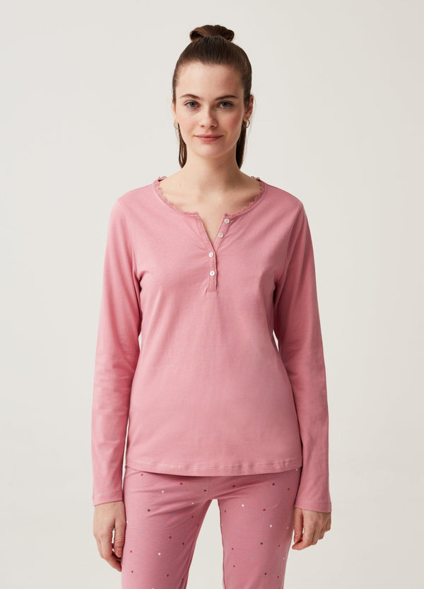 Cotton pyjama top with granddad neck
