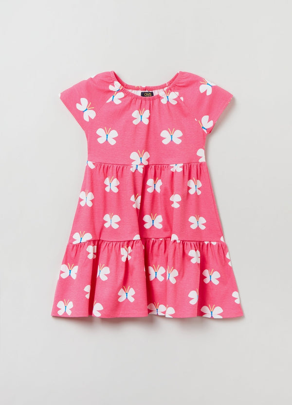 Dress with butterfly print flounce