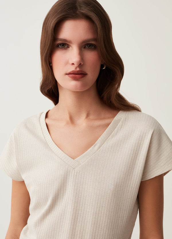 Flat ribbed T-shirt with lurex
