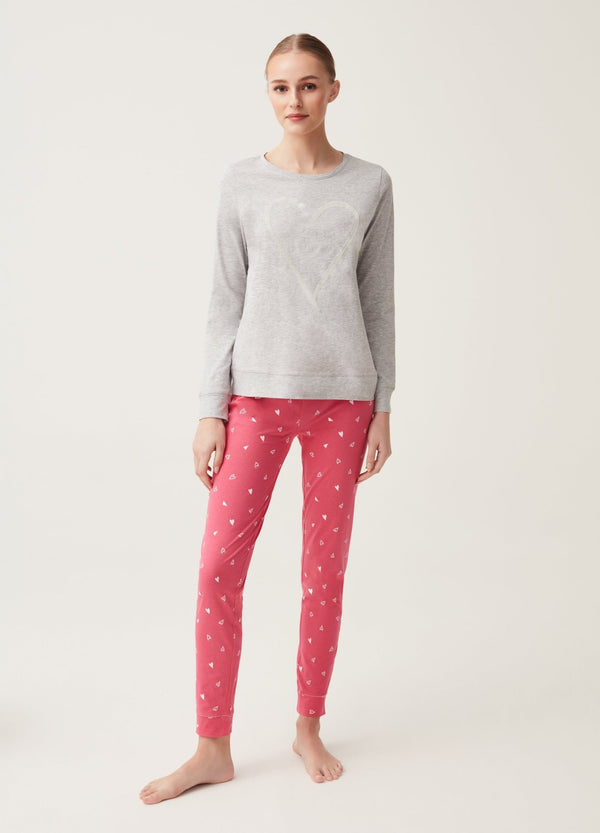 Full-length pyjamas in cotton with heart print
