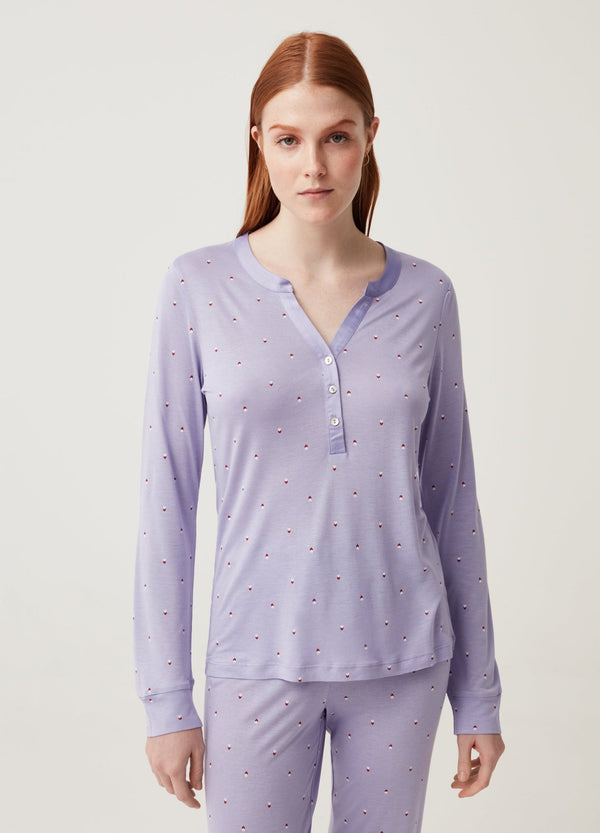 Full-length viscose pyjamas with heart pattern