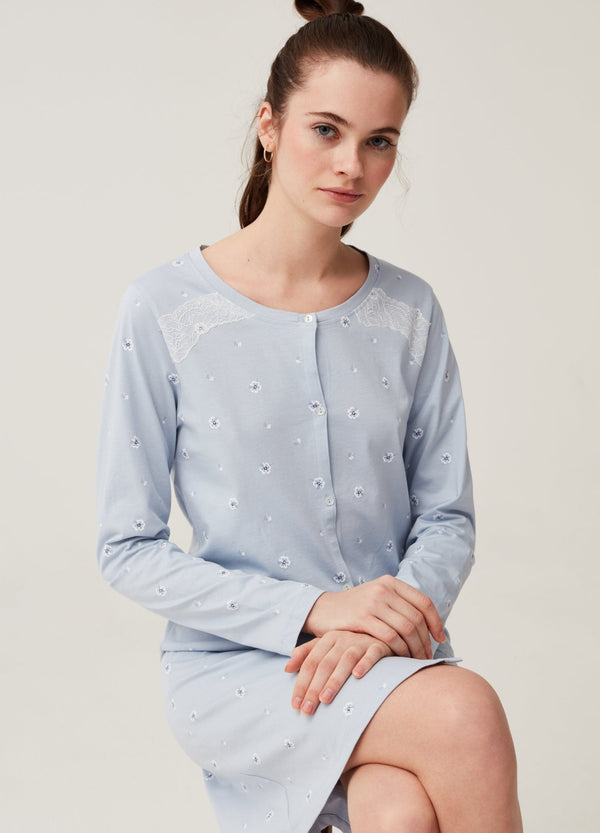 Nightdress with buttons and floral print