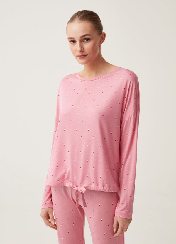 Oversize pyjama top with heart print