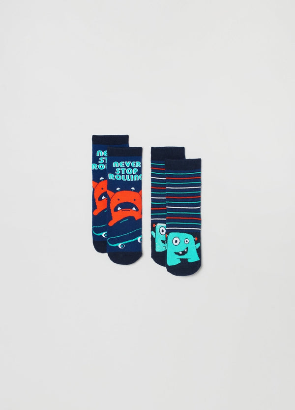 OVS Boys Two-Pair Pack Slipper Socks With Monster Design
