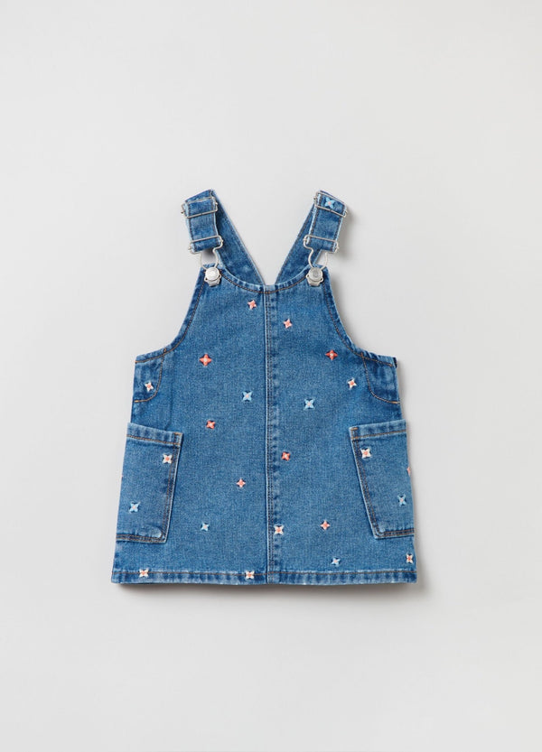 OVS Denim Pinafore Dress With Embroidery