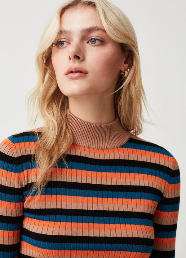 OVS Multicoloured Striped Sweater With Mock Neck
