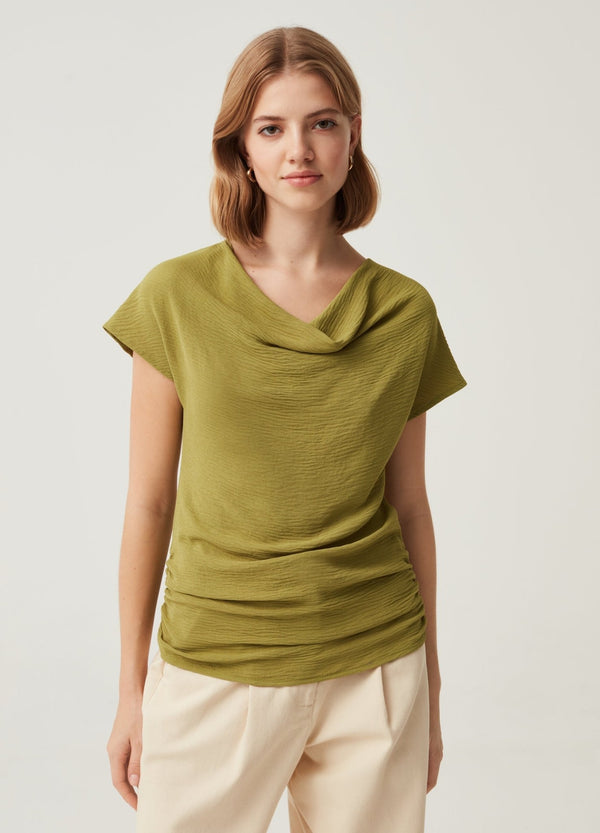 OVS Womens Cowl Neck Ruched Side Seam T-Shirt