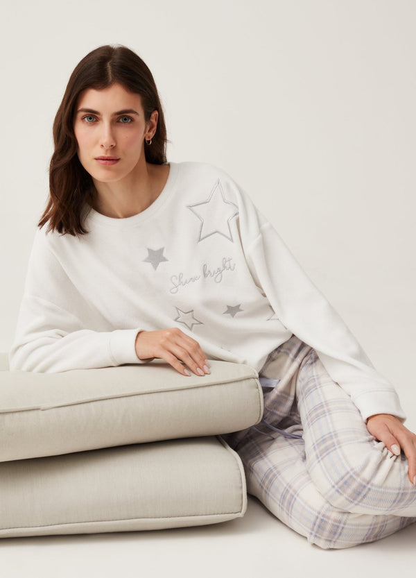 OVS Womens Embroidered Star Fleece Pyjama Top