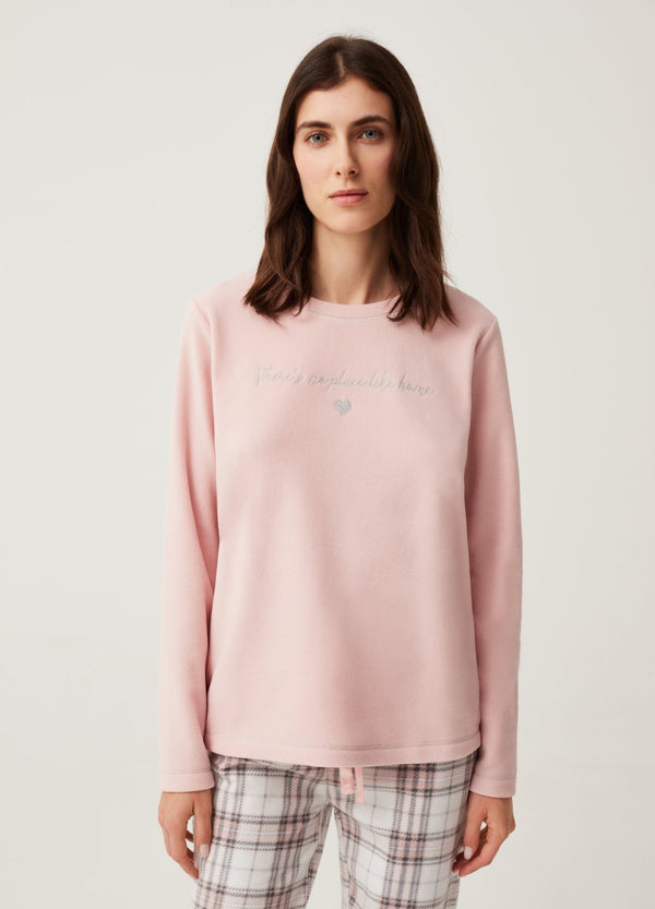 OVS Womens Fleece Pyjama Top With Embroidery