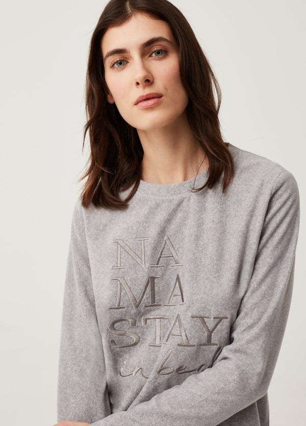 OVS Womens Fleece Pyjama Top With Lettering Embroidery