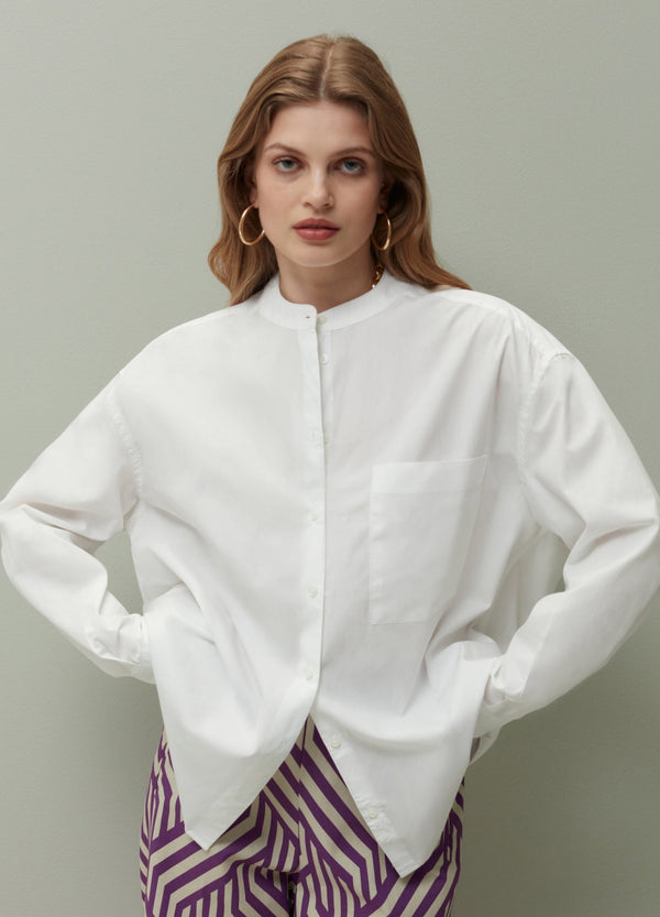 PIOMBO relaxed-fit shirt with band collar