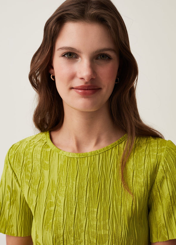 Pleated T-shirt with jacquard motif