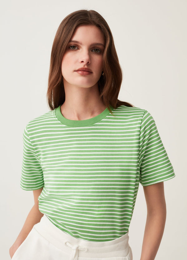 Striped cotton T-shirt with round neck