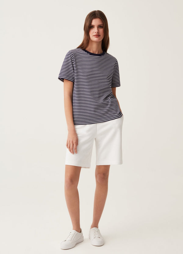 Striped cotton T-shirt with round neck